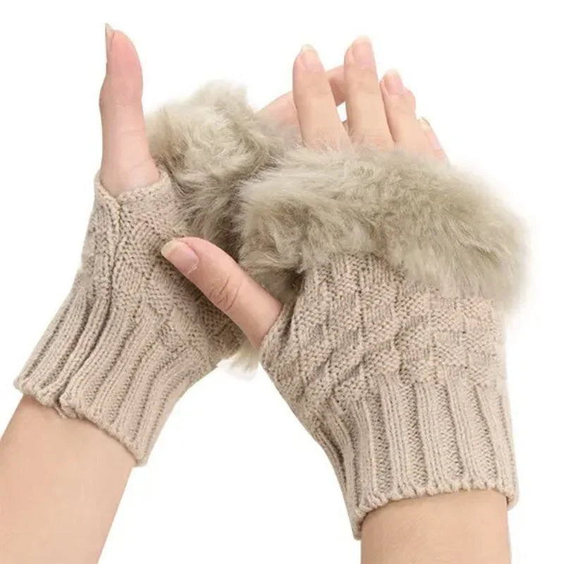 Women’s Faux Fur Fingerless Knitted Gloves | Warm Winter Hand Wrist Warmers | Soft, Stylish & Comfortable