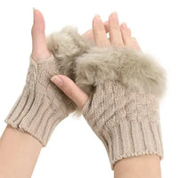 Women’s Faux Fur Fingerless Knitted Gloves | Warm Winter Hand Wrist Warmers | Soft, Stylish & Comfortable