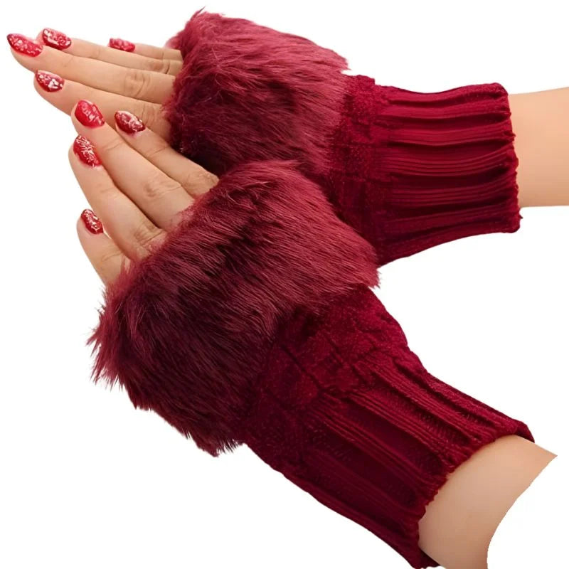 Women’s Faux Fur Fingerless Knitted Gloves | Warm Winter Hand Wrist Warmers | Soft, Stylish & Comfortable