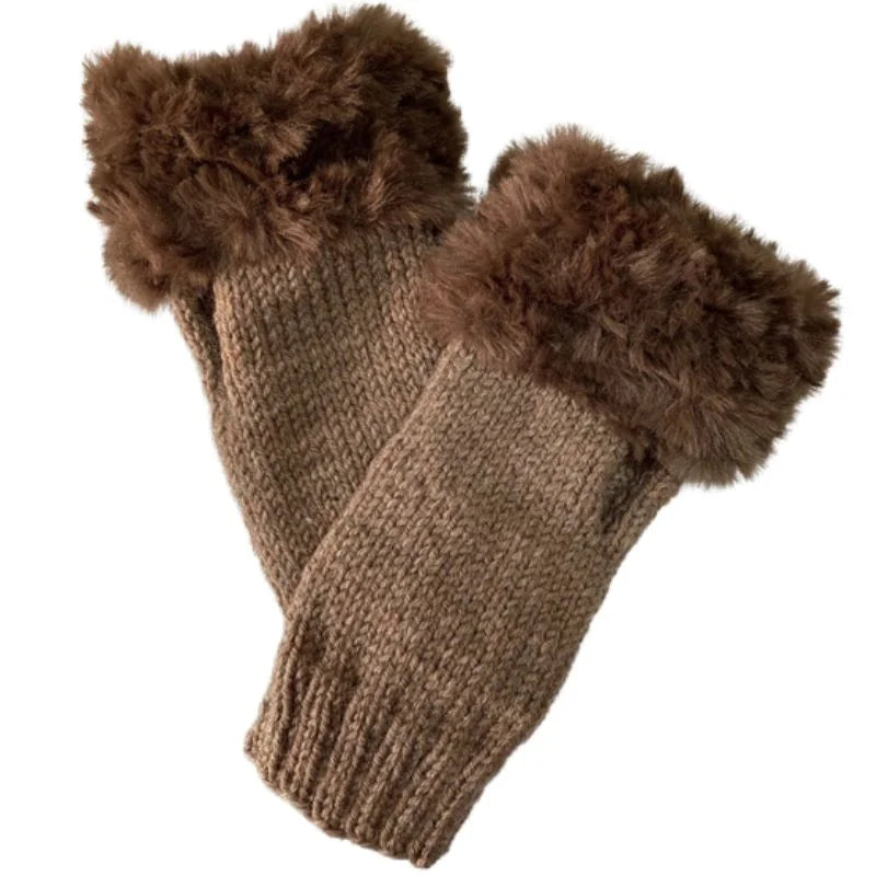 Women’s Faux Fur Fingerless Knitted Gloves | Warm Winter Hand Wrist Warmers | Soft, Stylish & Comfortable